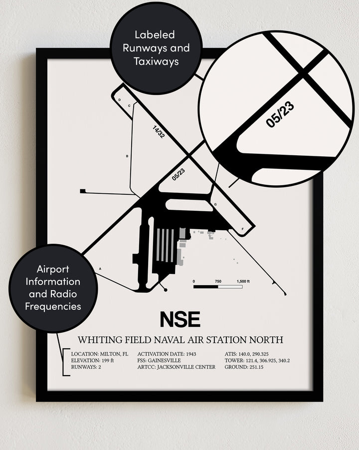 NSE Airport Map, Whiting Field Naval Air Station North Print