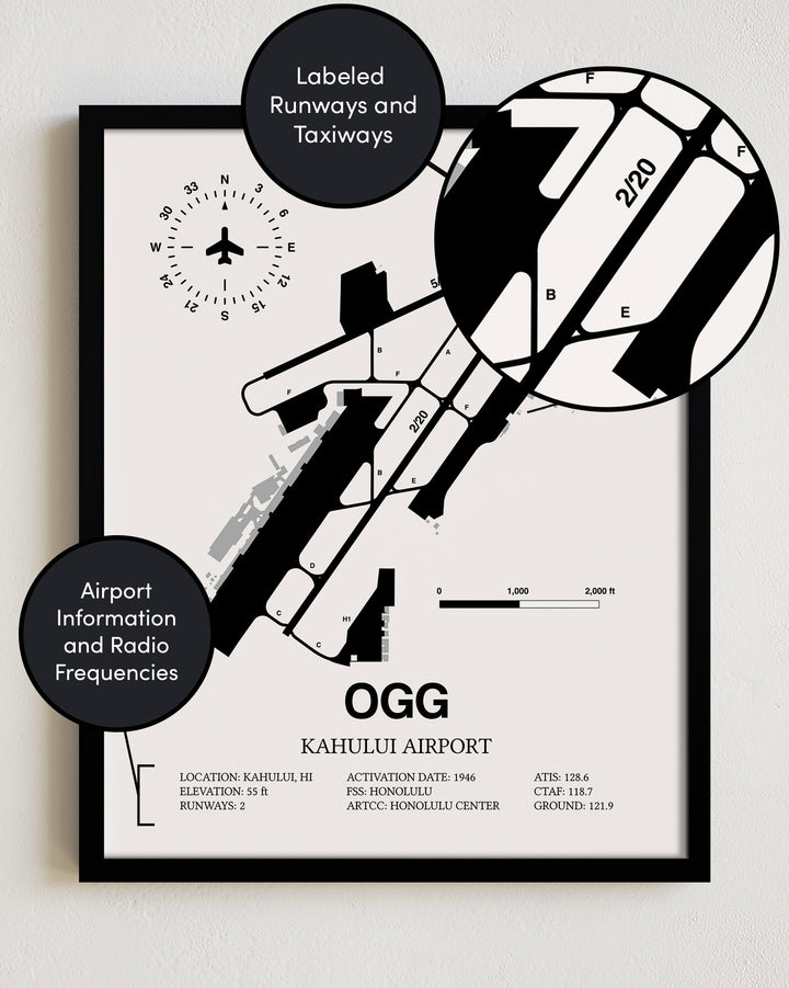OGG Airport Map, Kahului Airport Print
