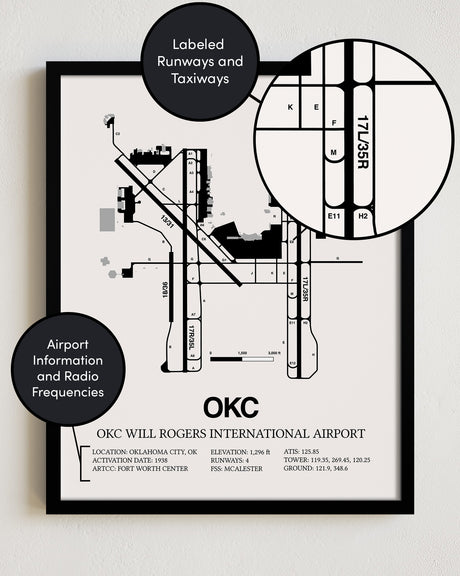 OKC Airport Map, OKC Will Rogers International Airport Print