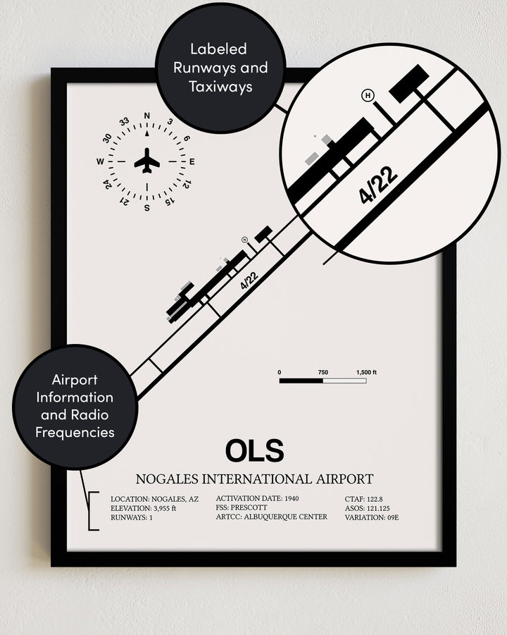 OLS Airport Map, Nogales International Airport Print