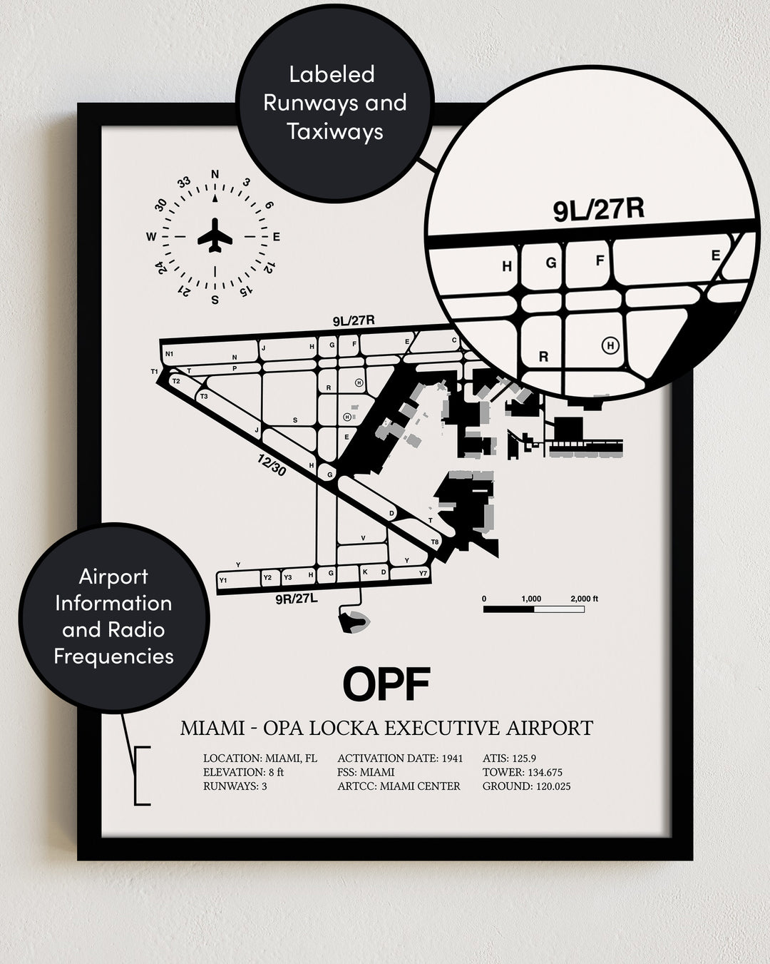 OPF Airport Map, Miami-Opa Locka Executive Airport Print