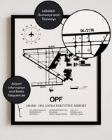 OPF Airport Map, Miami-Opa Locka Executive Airport Print