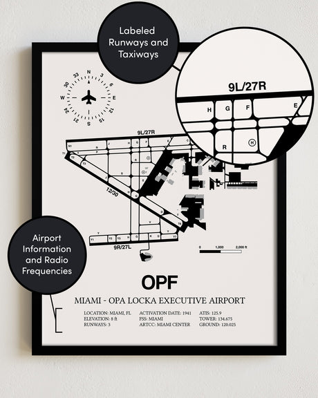OPF Airport Map, Miami-Opa Locka Executive Airport Print