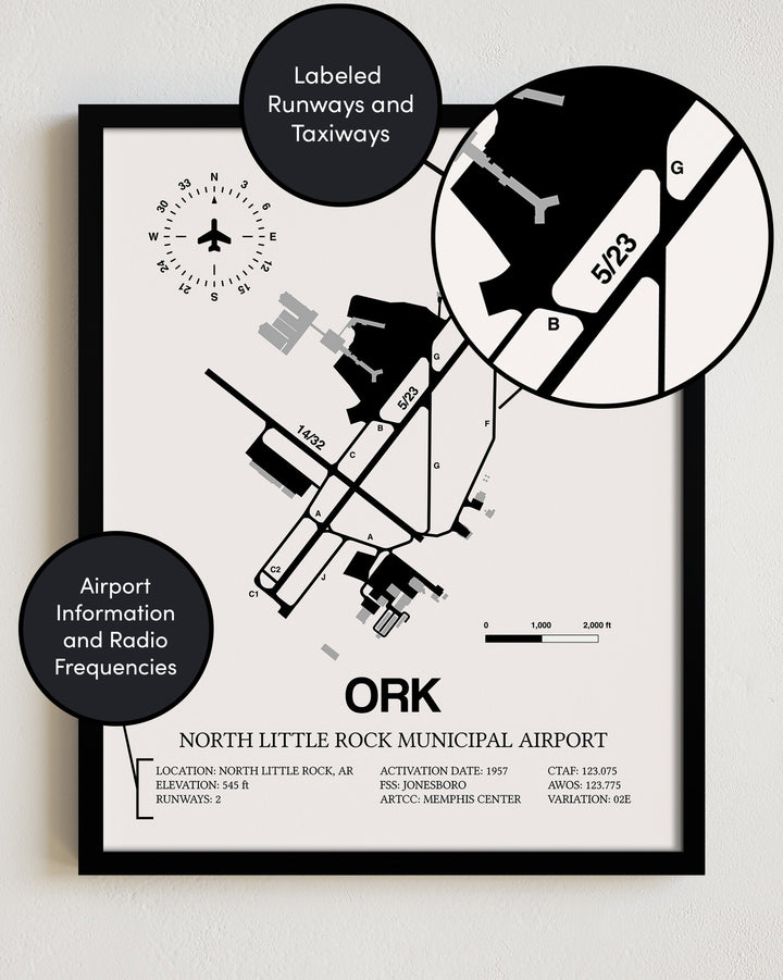 ORK Airport Map, North Little Rock Municipal Airport Print
