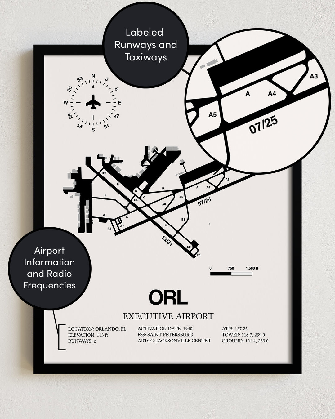 ORL Airport Map, Executive Airport Print