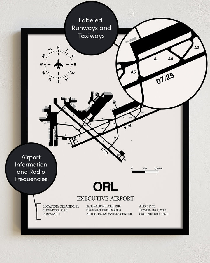 ORL Airport Map, Executive Airport Print