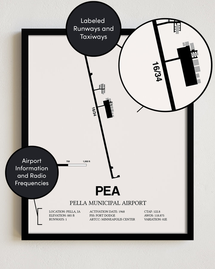 PEA Airport Map, Pella Municipal Airport Print