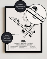 PIA Airport Map, General Downing - Peoria International Airport Print