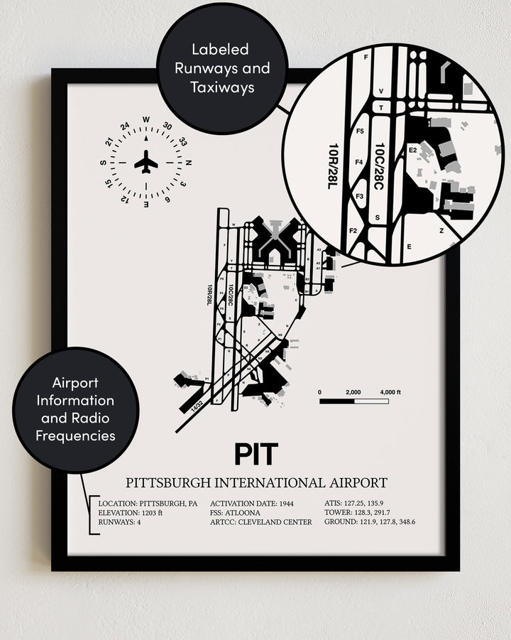 Pittsburgh International Airport (PIT) Framed Detailed Airport Map ...