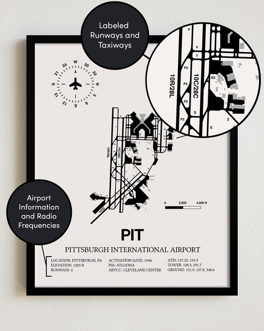 Pittsburgh International Airport (PIT) Framed Detailed Airport Map ...