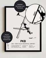 PKB Airport Map, Mid - Ohio Valley Regional Airport Print