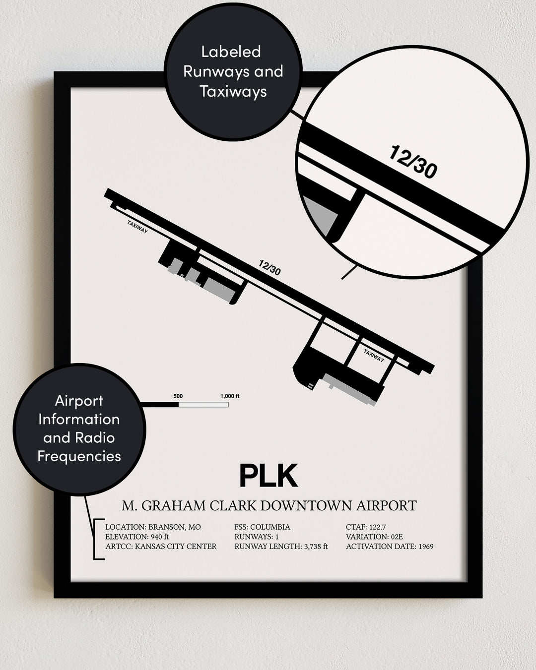 PLK Airport Map, M Graham Clark Downtown Airport Print