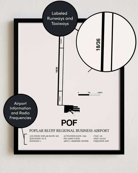 POF Airport Map, Poplar Bluff Regional Business Airport Print