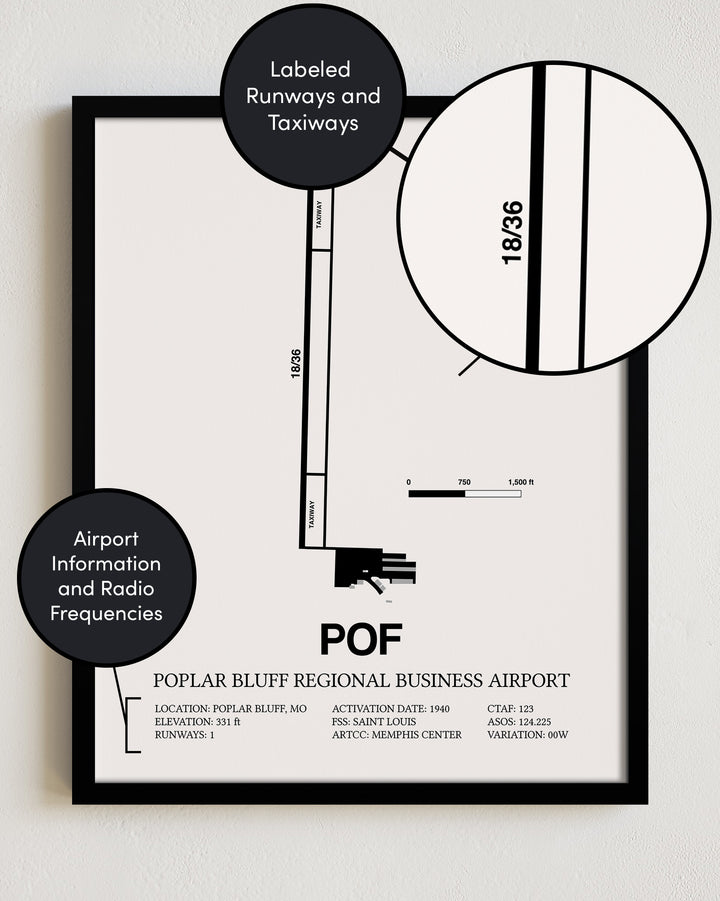 POF Airport Map, Poplar Bluff Regional Business Airport Print