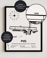 PVG Airport Map, Hampton Roads Executive Airport Print