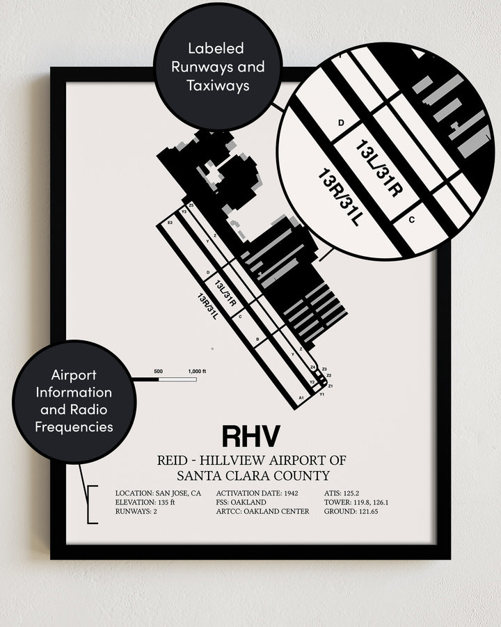 RHV Airport Map, Reid-Hillview Airport of Santa Clara County Print