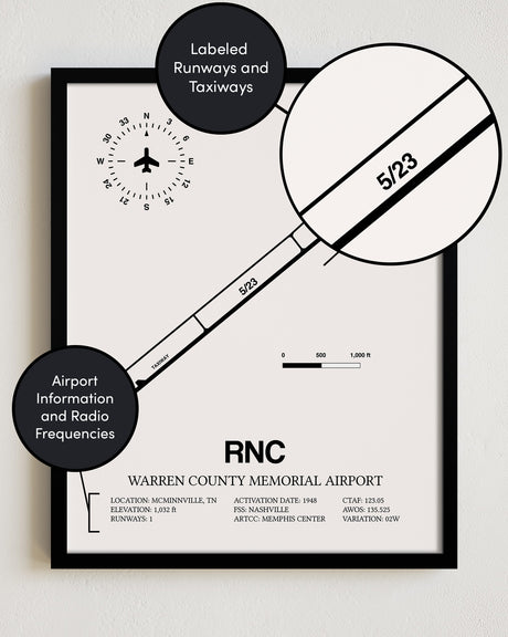 RNC Airport Map, Warren County Memorial Airport Print