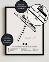 RST Airport Map, Rochester International Airport Print
