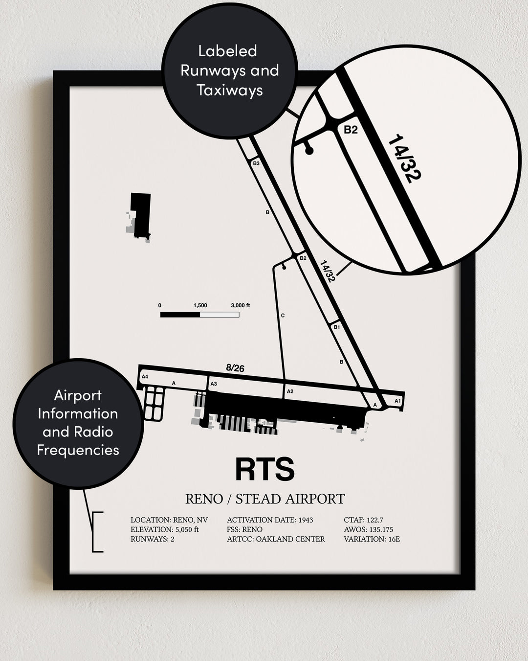 RTS Airport Map, Reno/Stead Airport Print