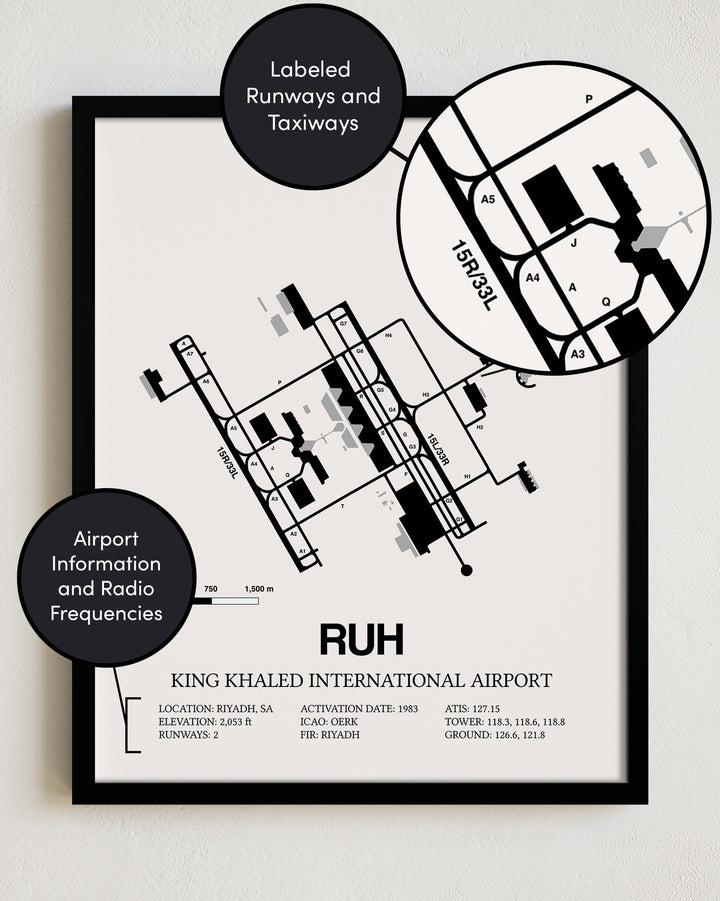 RUH Airport Map, King Khaled International Airport Print