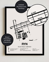 RYN Airport Map, Ryan Field Airport Print