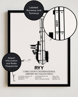 RYY Airport Map, Cobb County International Airport-McCollum Field Print
