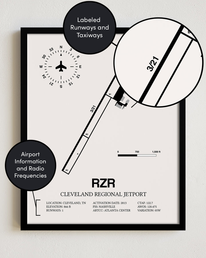 RZR Airport Map, Cleveland Regional Jetport Print