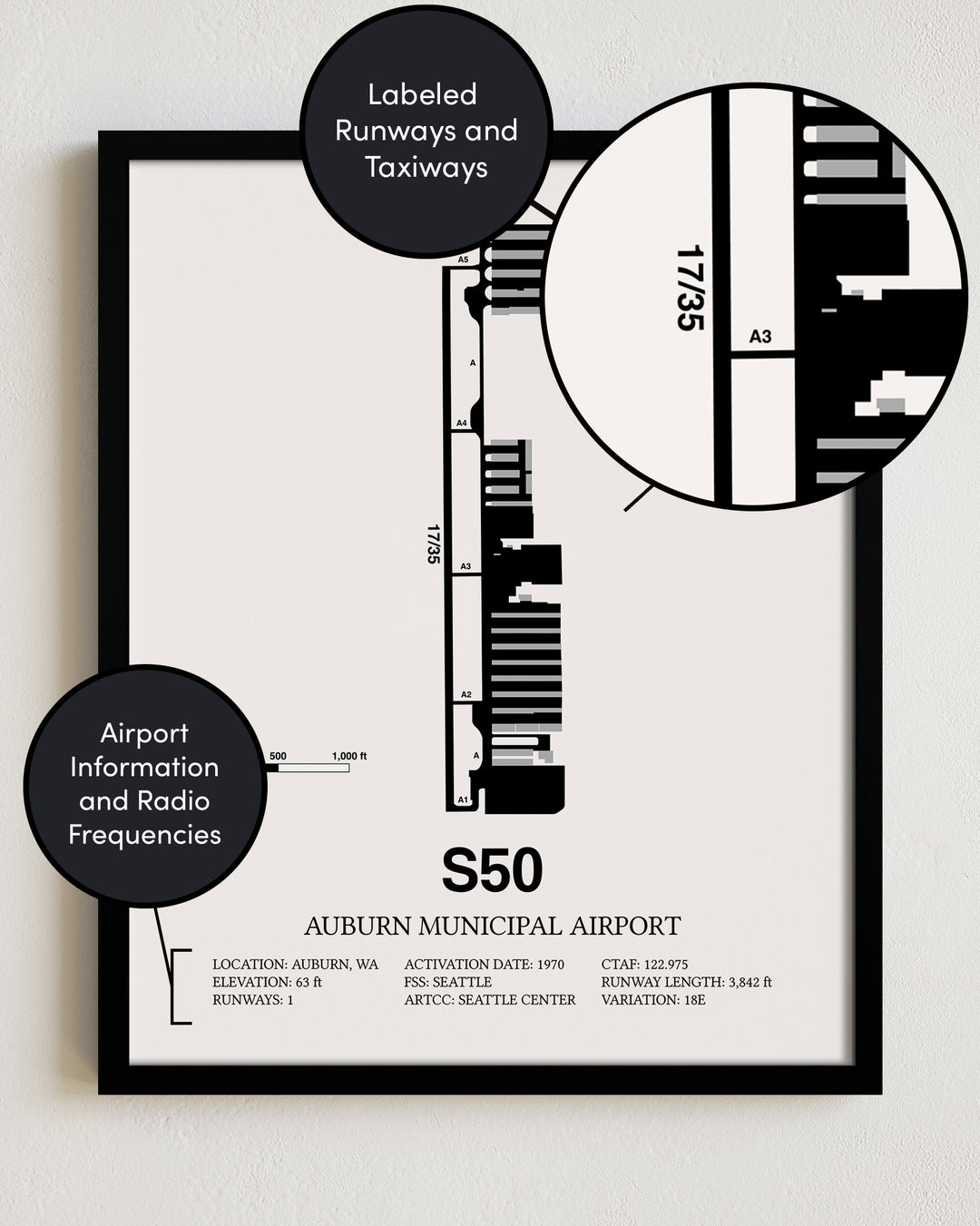 S50 Airport Map, Auburn Municipal Airport Print