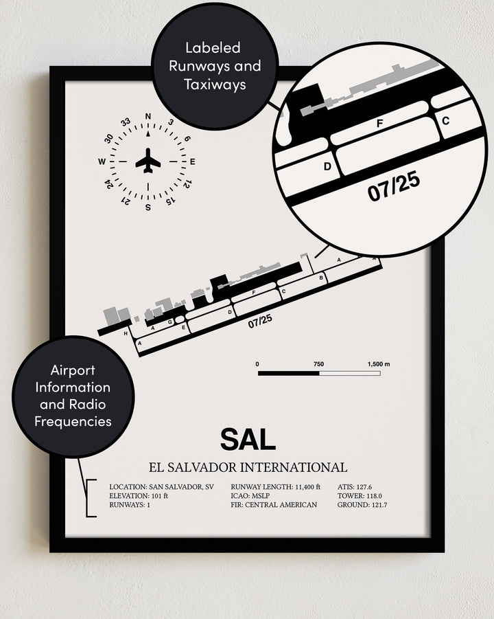 SAL Airport Map, El Salvador International Airport Print