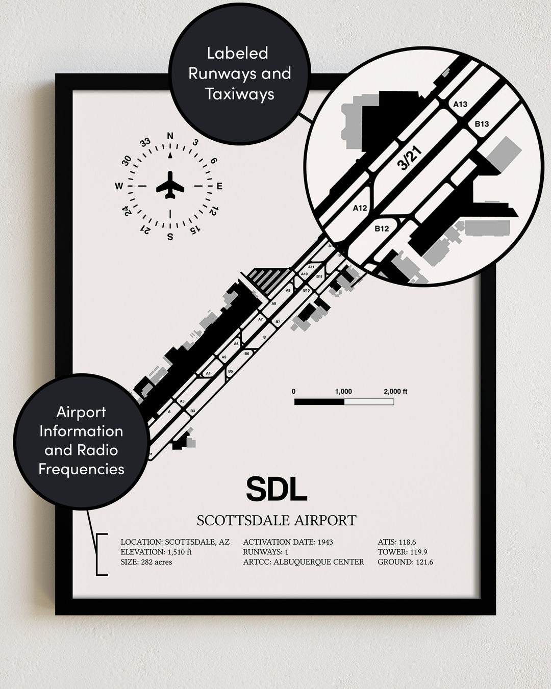SDL Airport Map, Scottsdale Airport Print