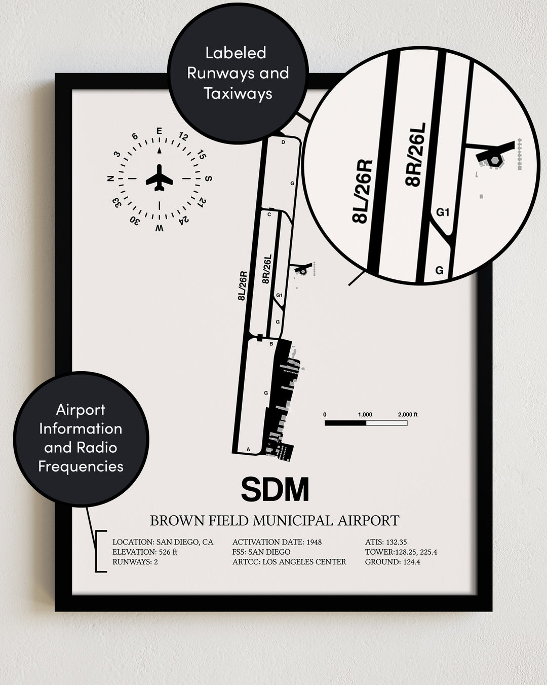 SDM Airport Map, Brown Field Municipal Airport Print