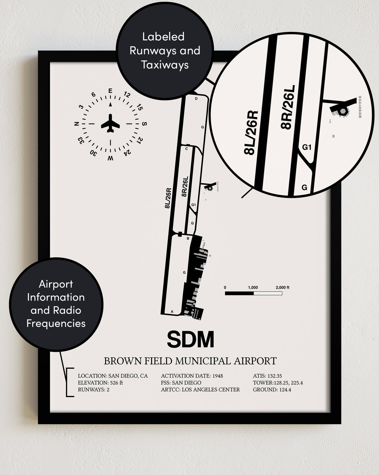 SDM Airport Map, Brown Field Municipal Airport Print
