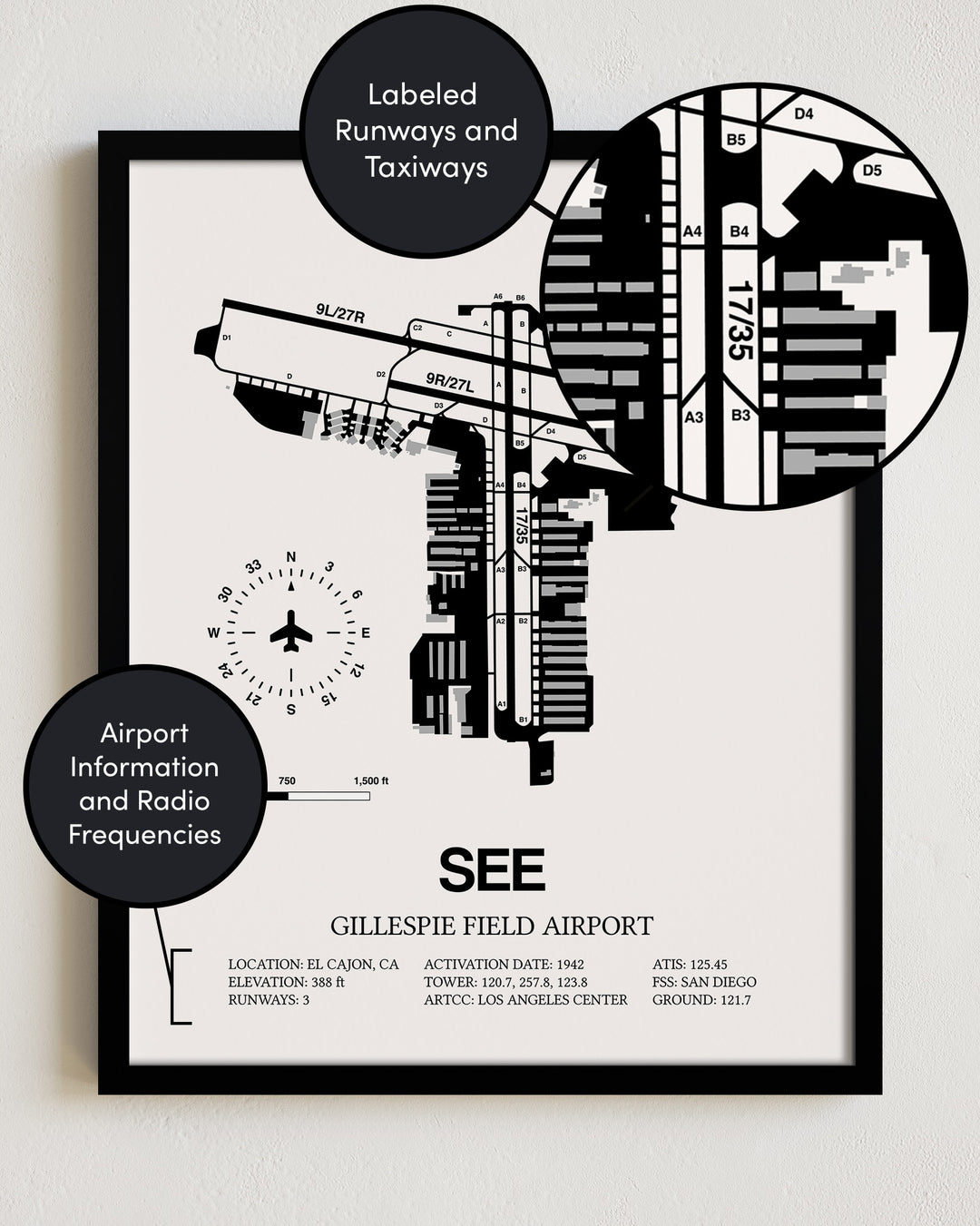 SEE Airport Map, Gillespie Field Airport Print
