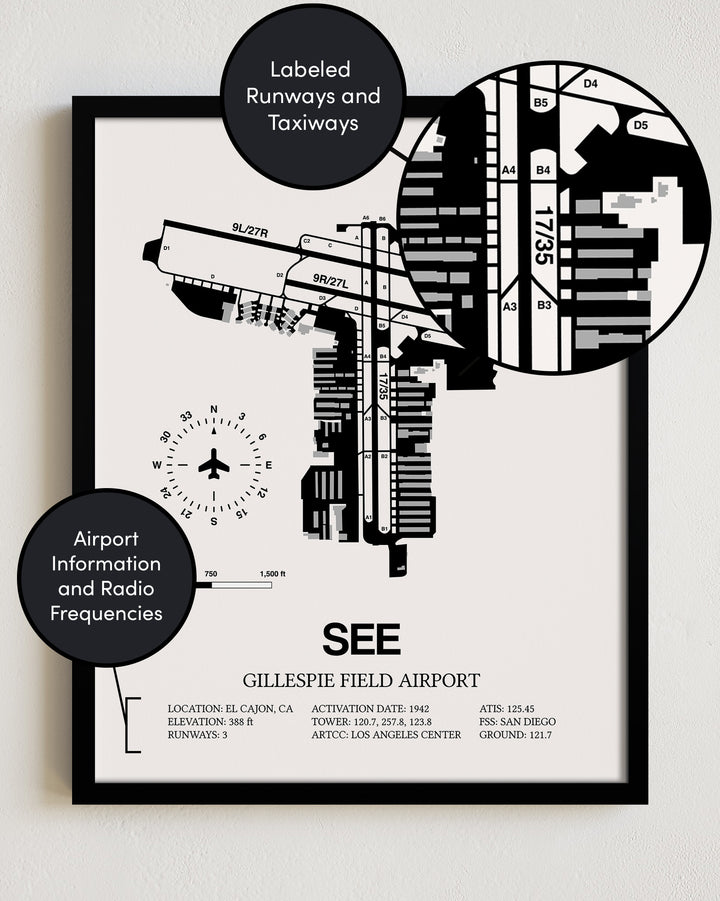SEE Airport Map, Gillespie Field Airport Print