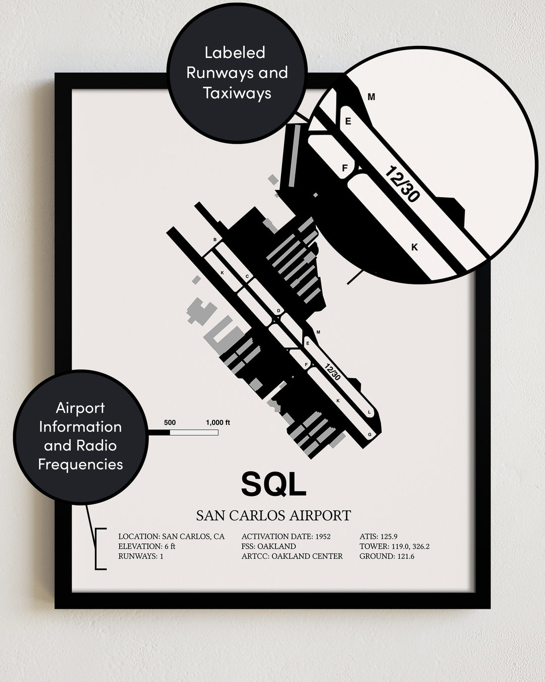 SQL Airport Map, San Carlos Airport Print