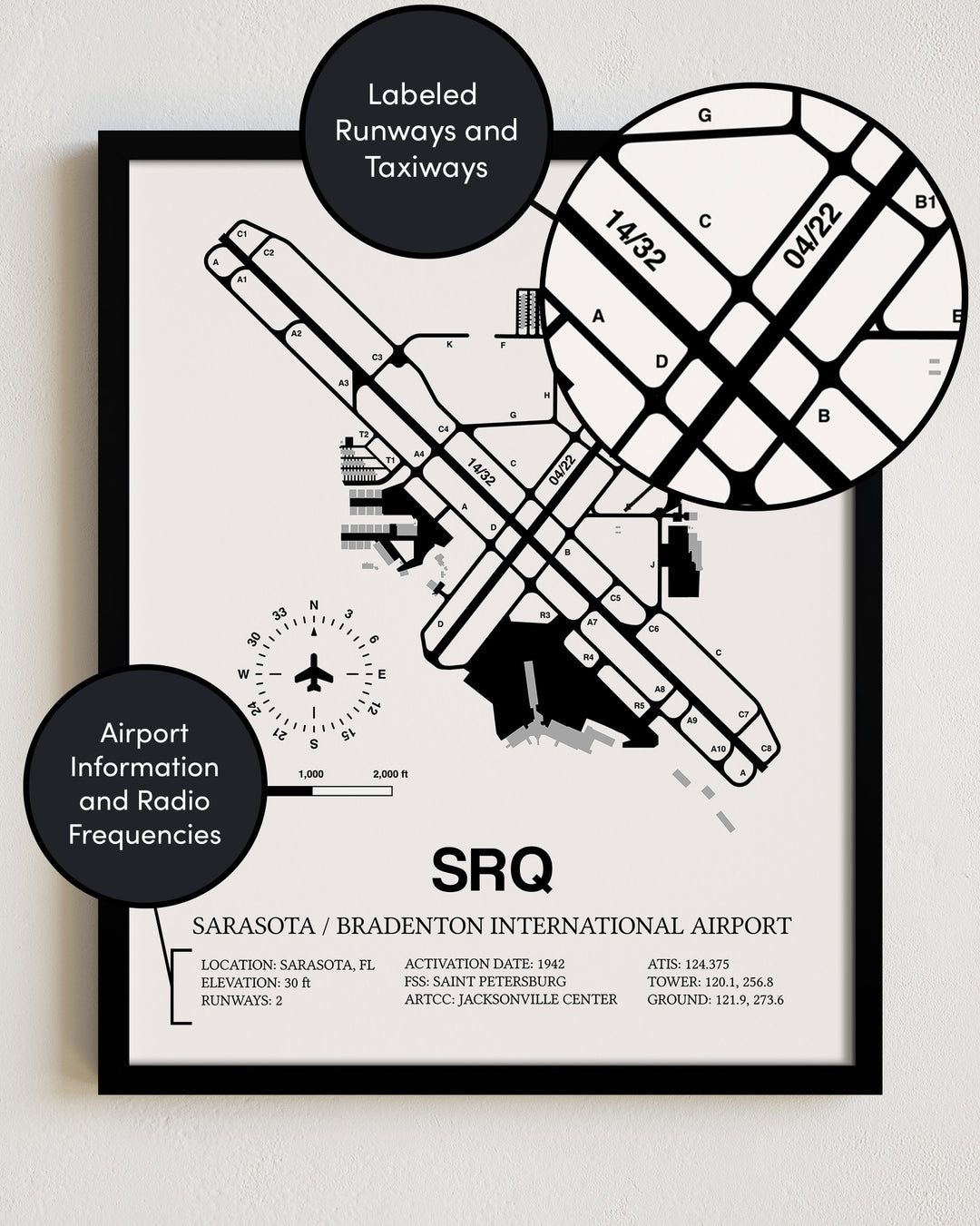 SRQ Airport Map, Sarasota / Bradenton International Airport Print
