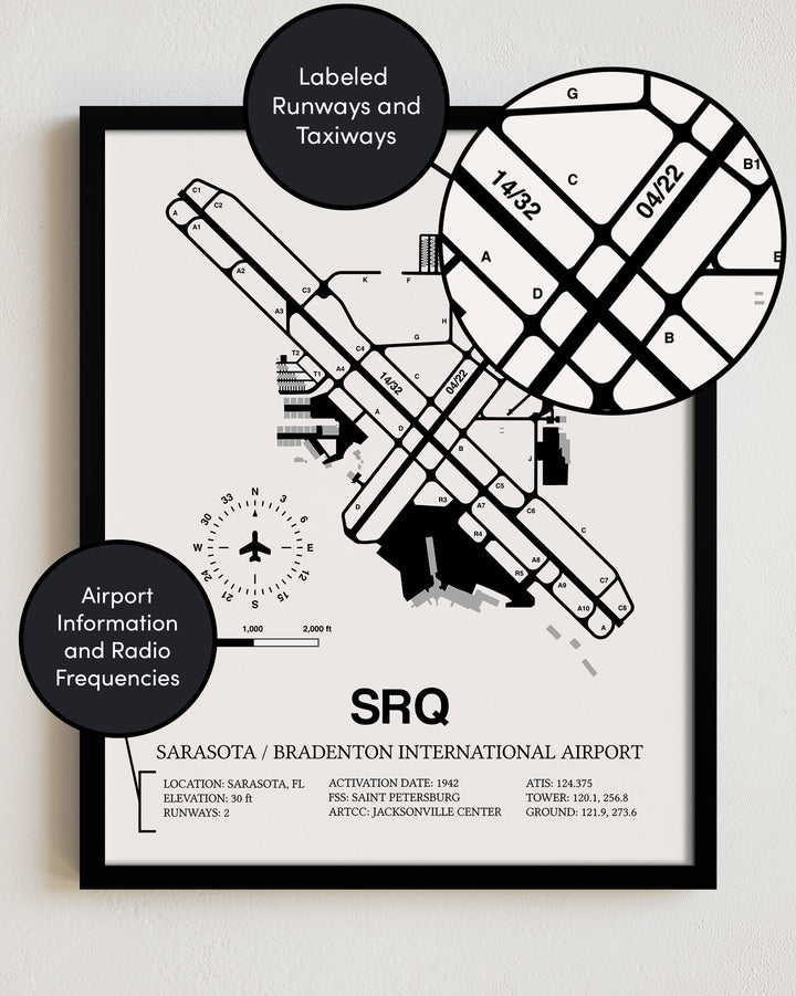 SRQ Airport Map, Sarasota / Bradenton International Airport Print