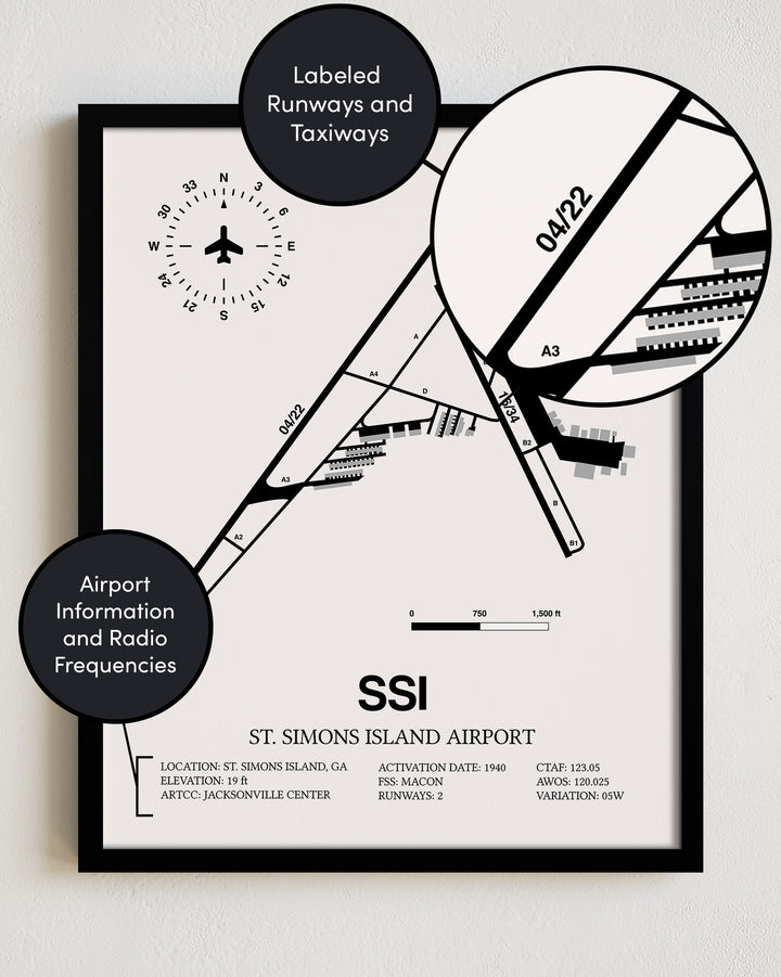 SSI Airport Map, St. Simons Island Airport Print