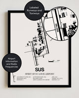 SUS Airport Map, Spirit of St. Louis Airport Print