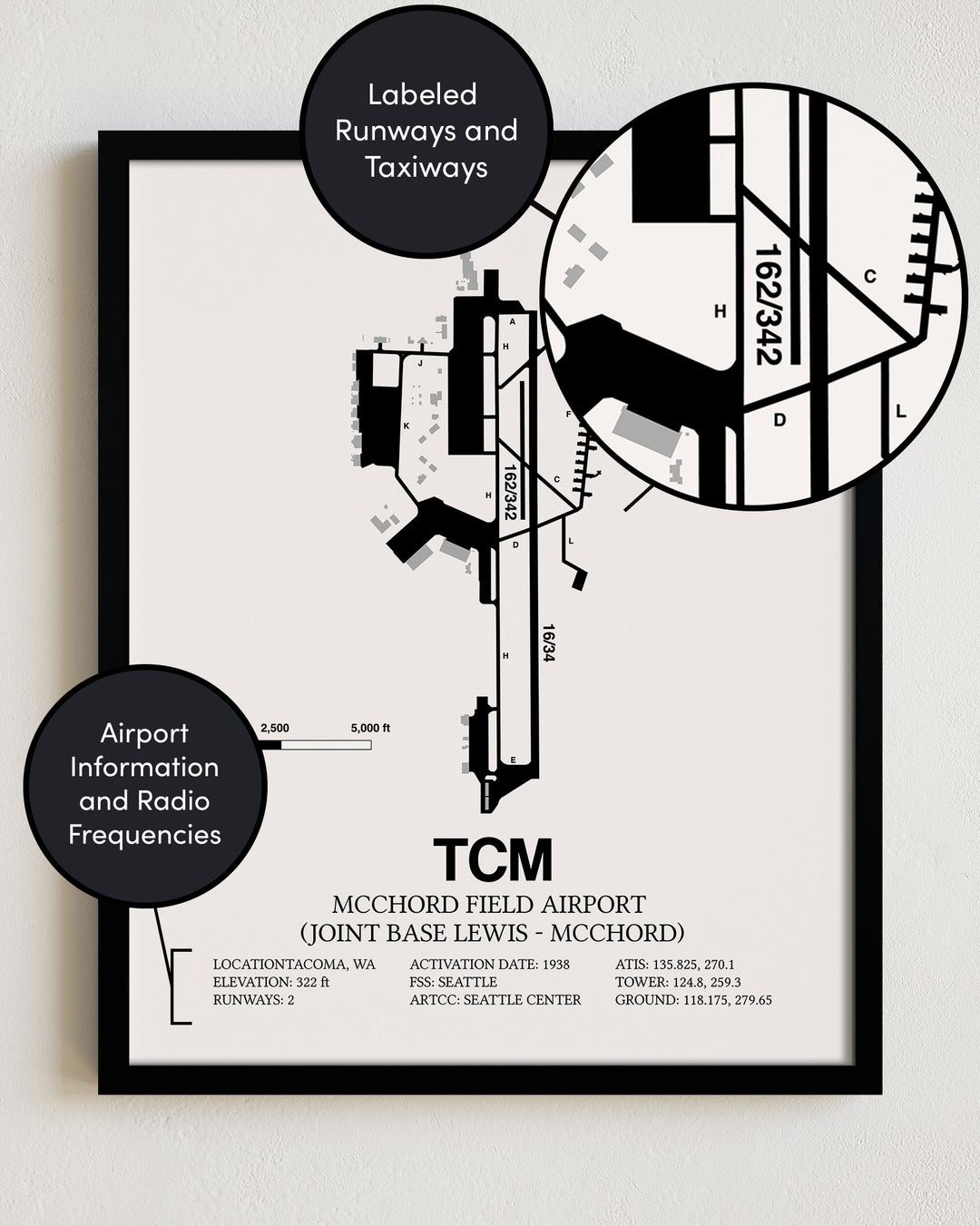 TCM Airport Map, McChord Field Airport (Joint Base Lewis-McChord) Print