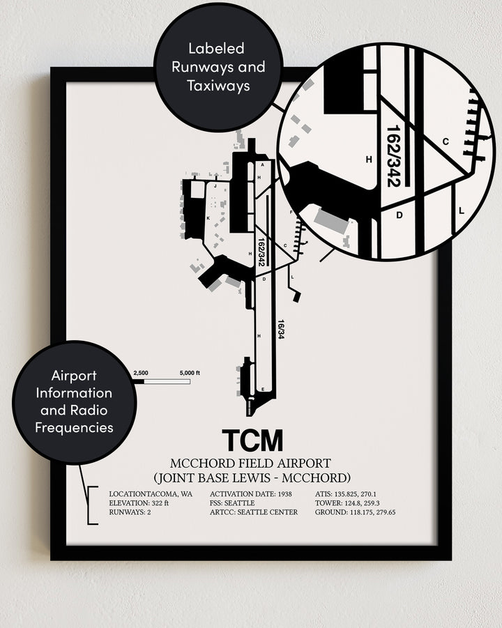 TCM Airport Map, McChord Field Airport (Joint Base Lewis-McChord) Print