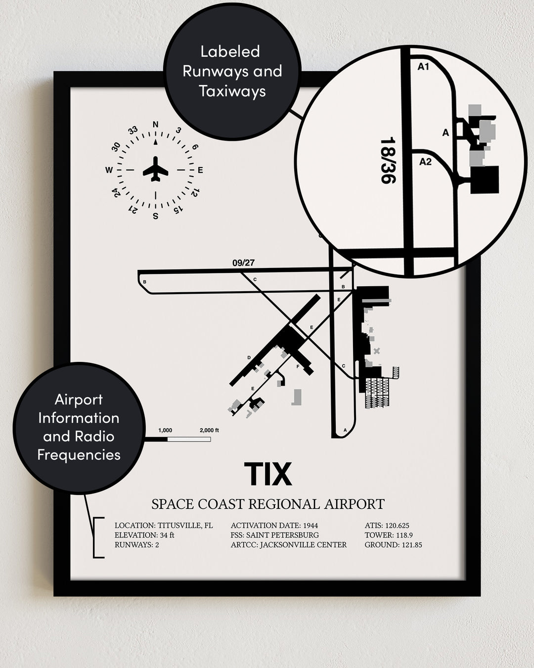 TIX Airport Map, Space Coast Regional Airport Print