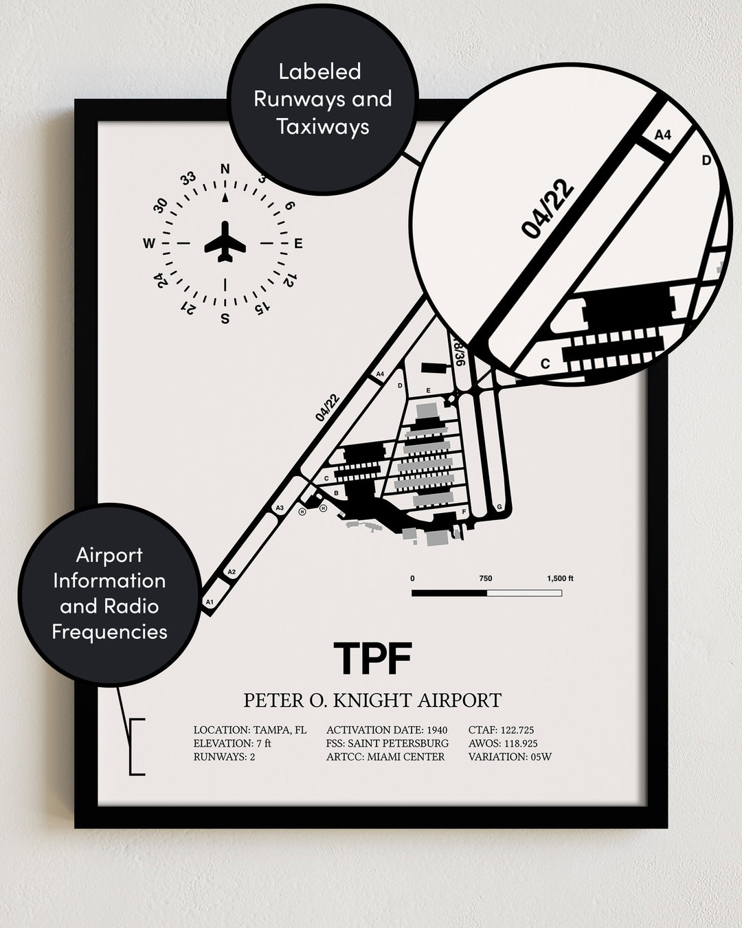 TPF Airport Map, Peter O. Knight Airport Print
