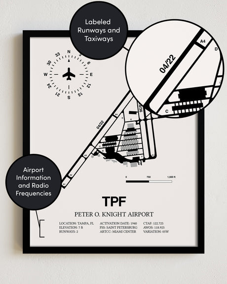 TPF Airport Map, Peter O. Knight Airport Print