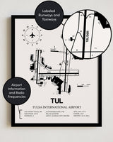 TUL Airport Map, Tulsa International Airport Print