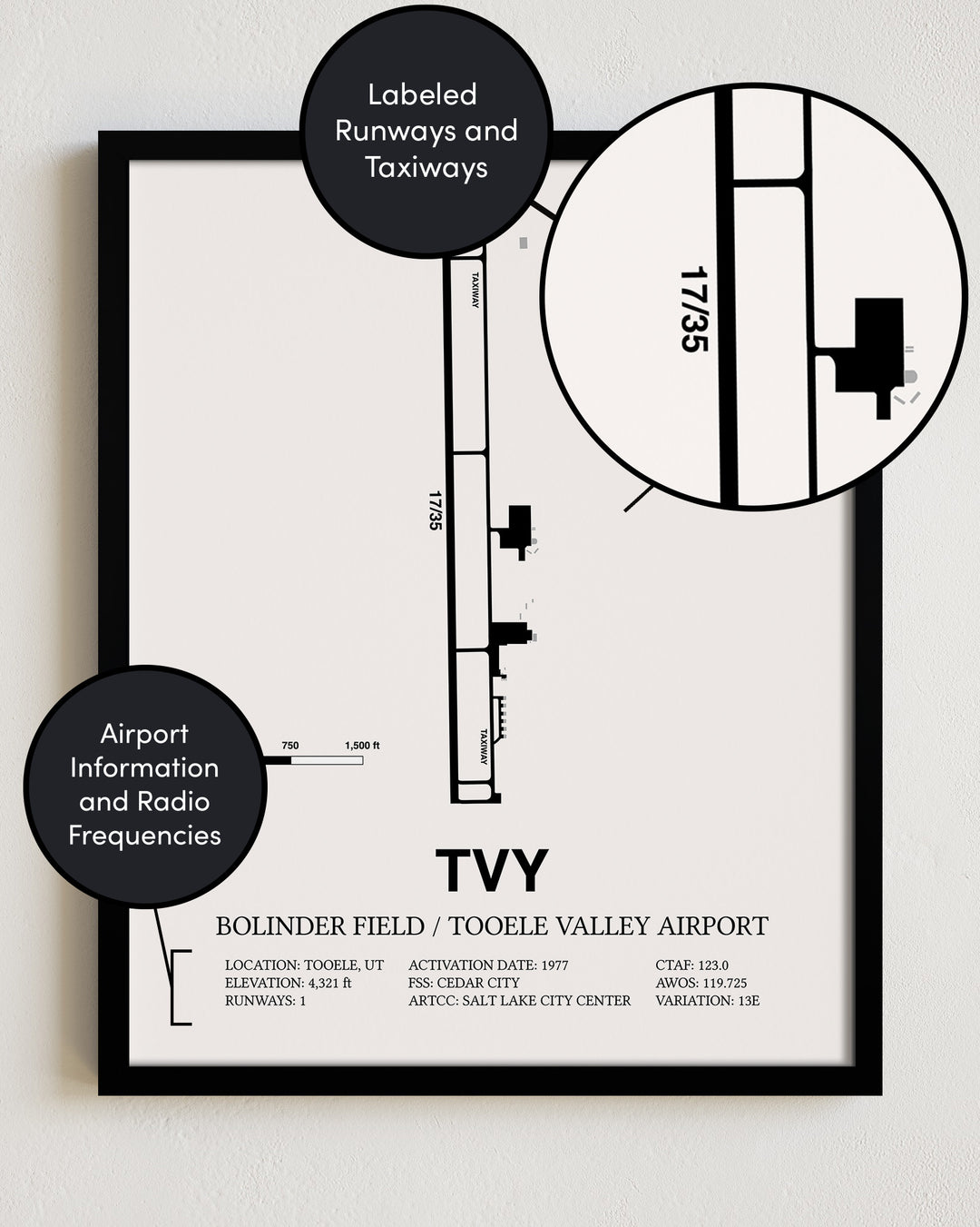 TVY Airport Map, Bolinder Field / Tooele Valley Airport Print