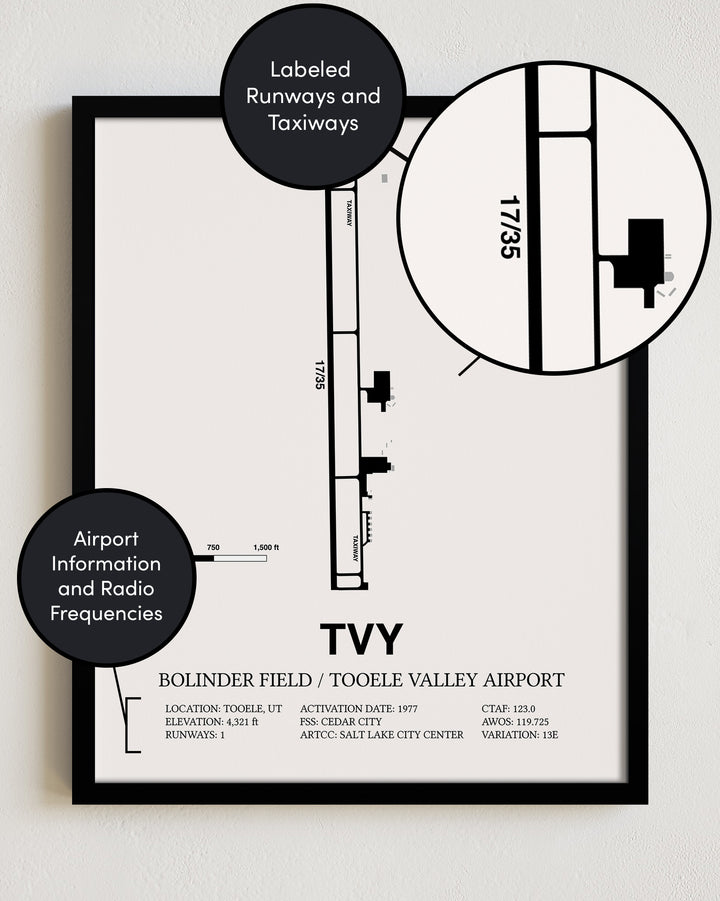 TVY Airport Map, Bolinder Field / Tooele Valley Airport Print
