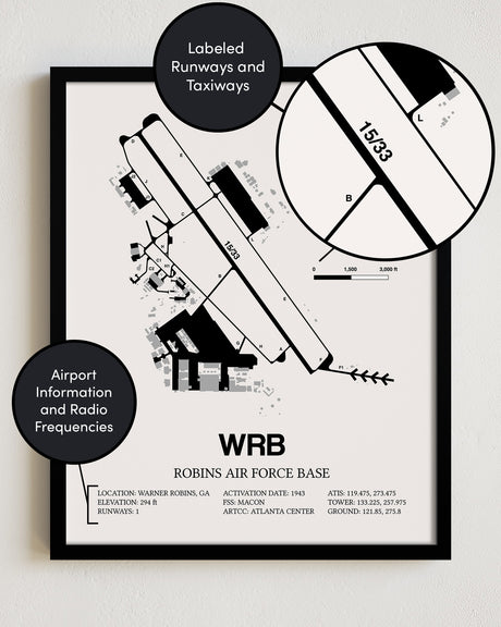 WRB Airport Map, Robins Air Force Base Print