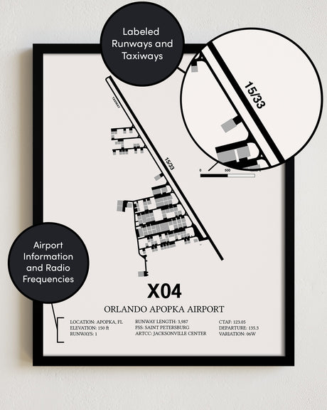 X04 Airport Map, Orlando Apopka Airport Print