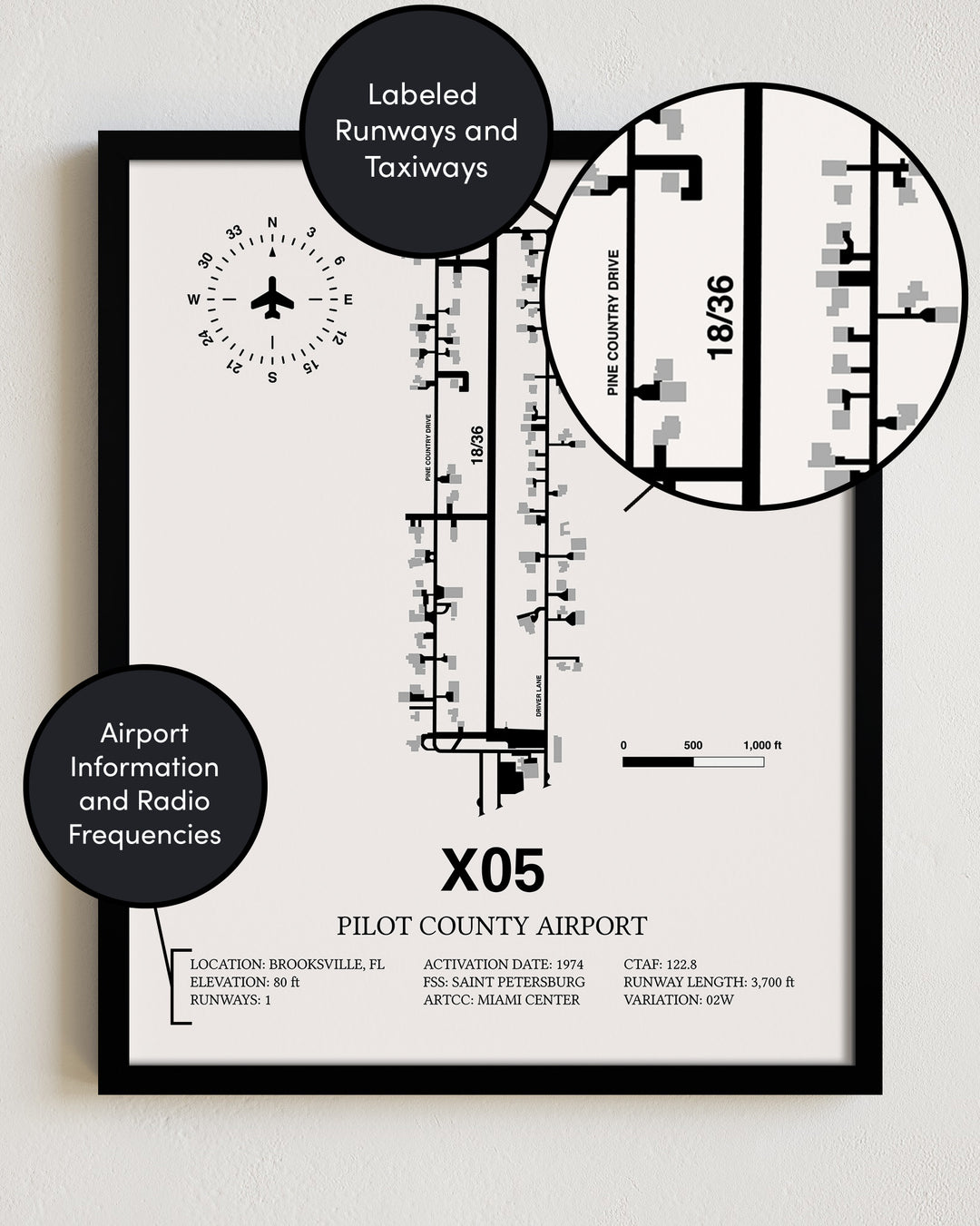X05 Airport Map, Pilot County Airport Print